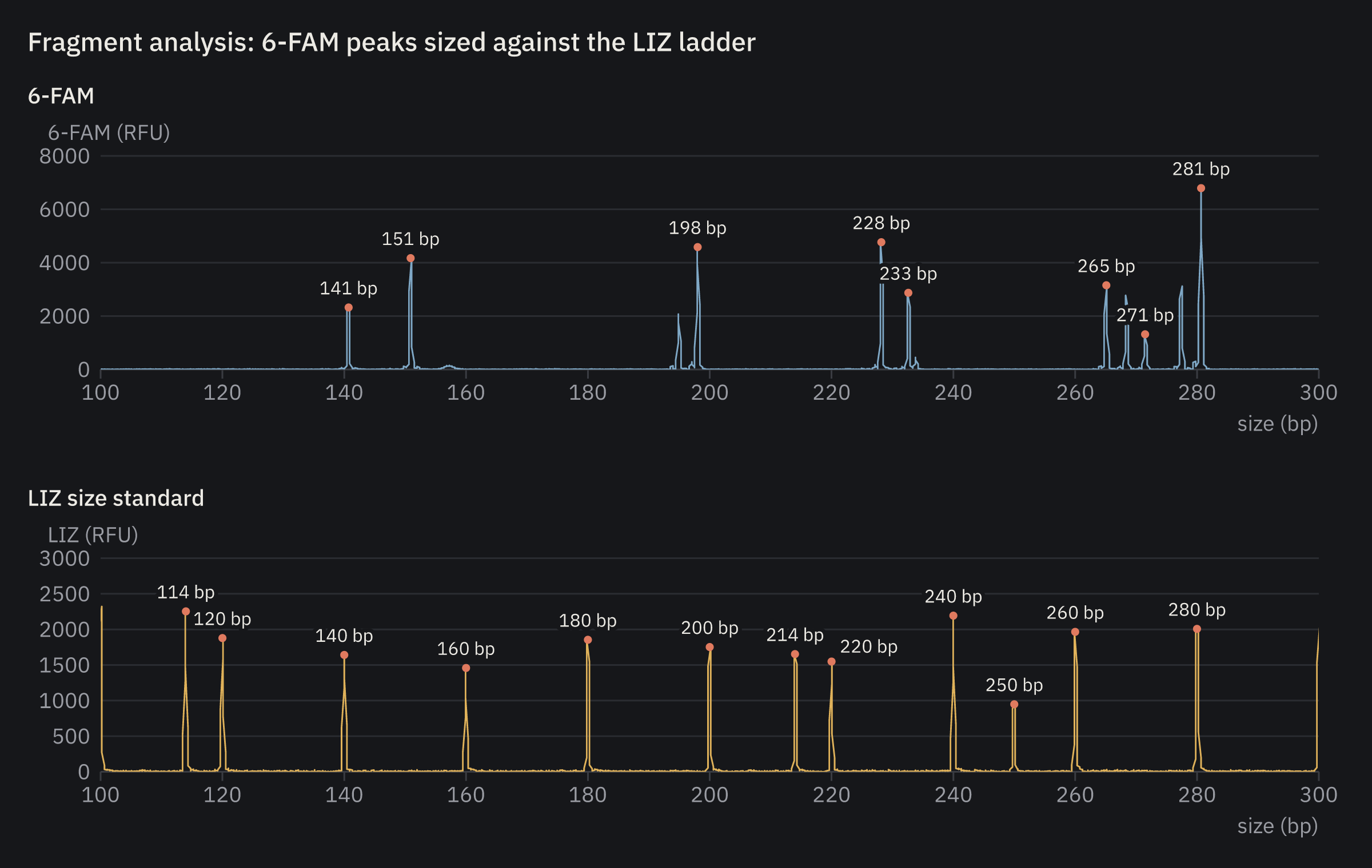 Fragment sizes from a capillary run
